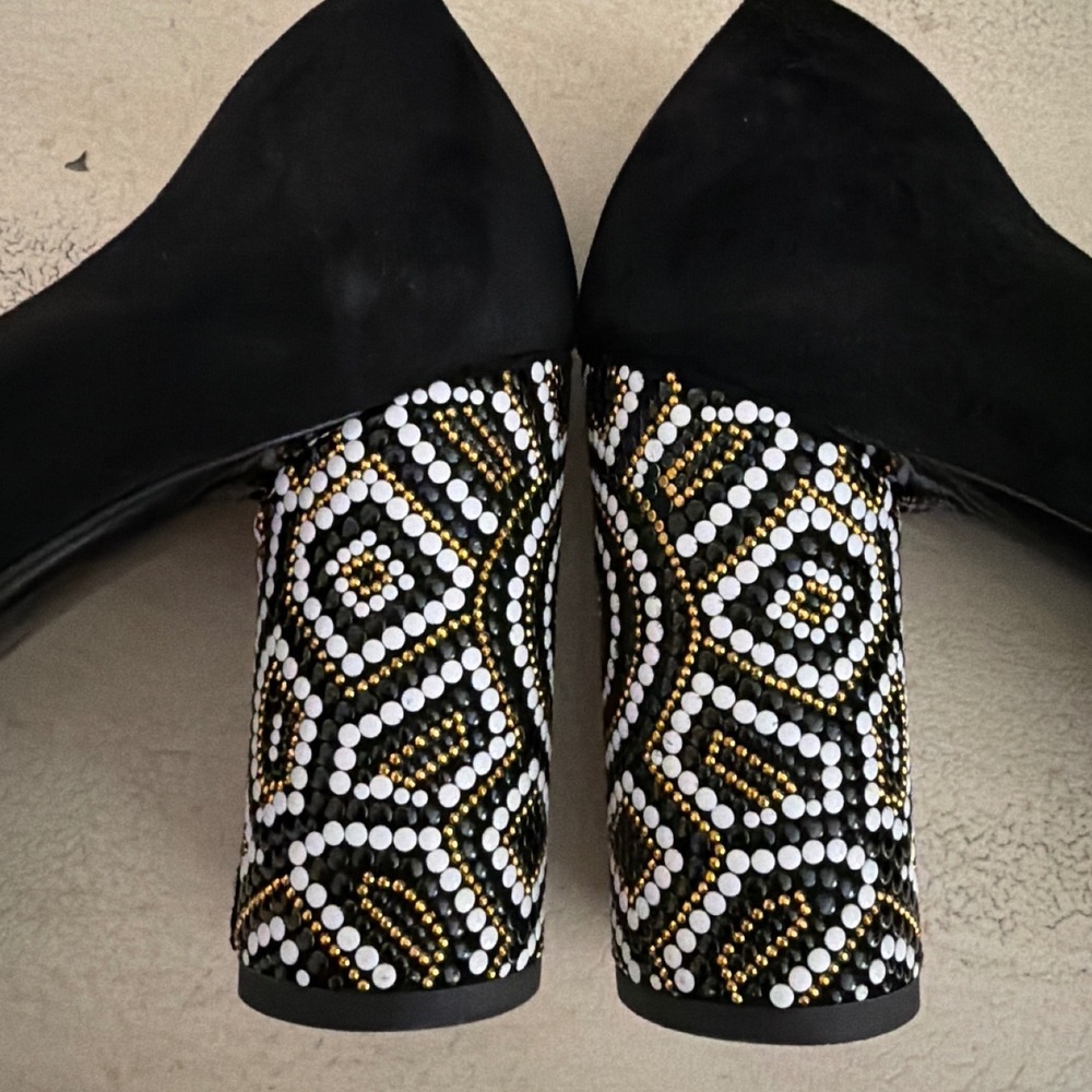 Salvatore Ferragamo Womens Black Suede Beaded Block Heel Vara Bow Pumps 10 B - Picture 14 of 14